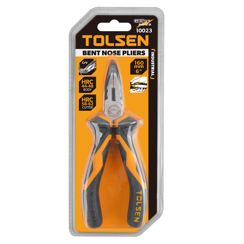 Tolsen 160mm Bent Nose Pliers GRIPPro Series – Industrial Hand Tool with Two-Component Handle