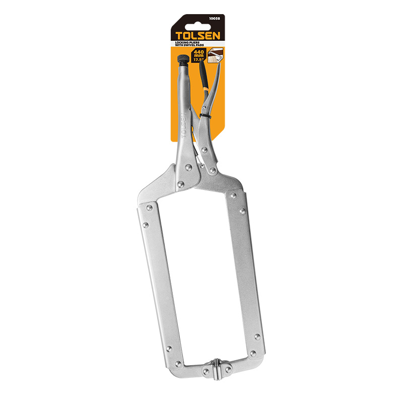 Tolsen Locking Clamp with Swivel Pads 440mm TOL10058 – Nickel-Plated Industrial Hand Tool