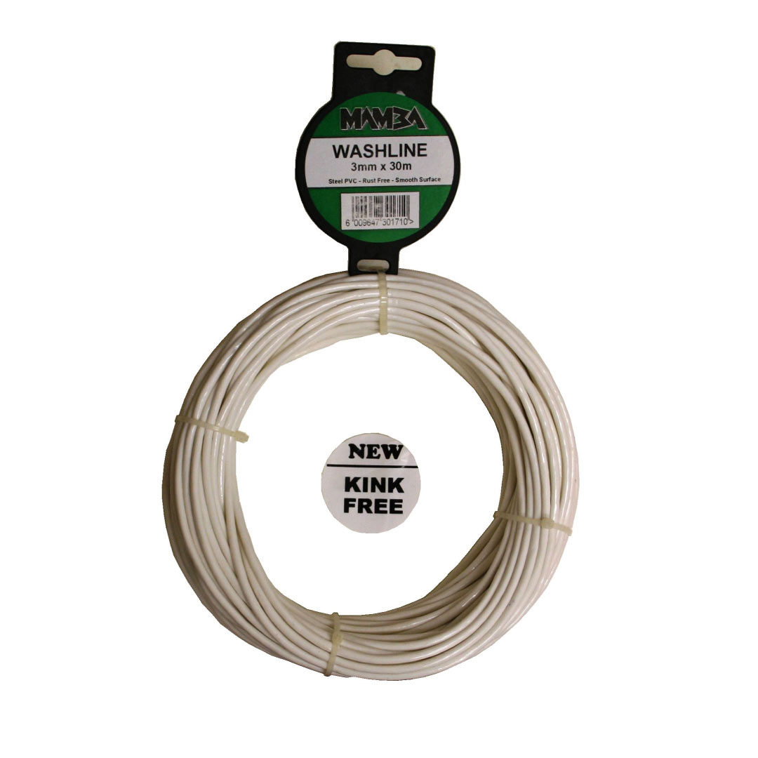 Washline White Plastic Coated available in 3mm x 15m and 3mm x 30m sizes