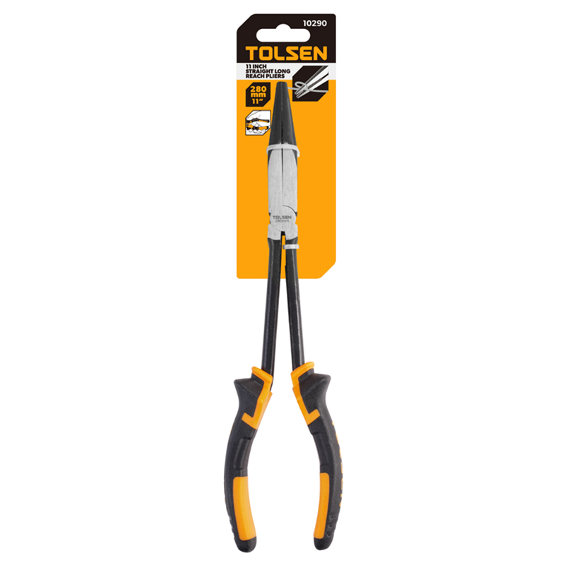 Straight Long Reach Pliers (TOL10291) with serrated jaws and comfortable handle
