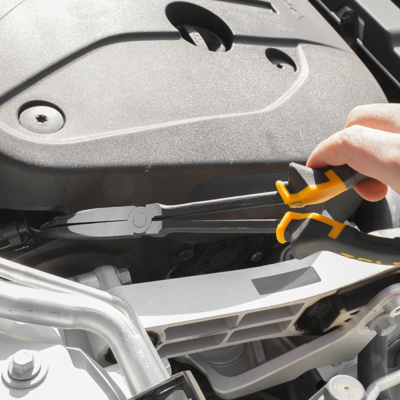 45-Degree Long Reach Pliers with serrated jaws and comfortable handle